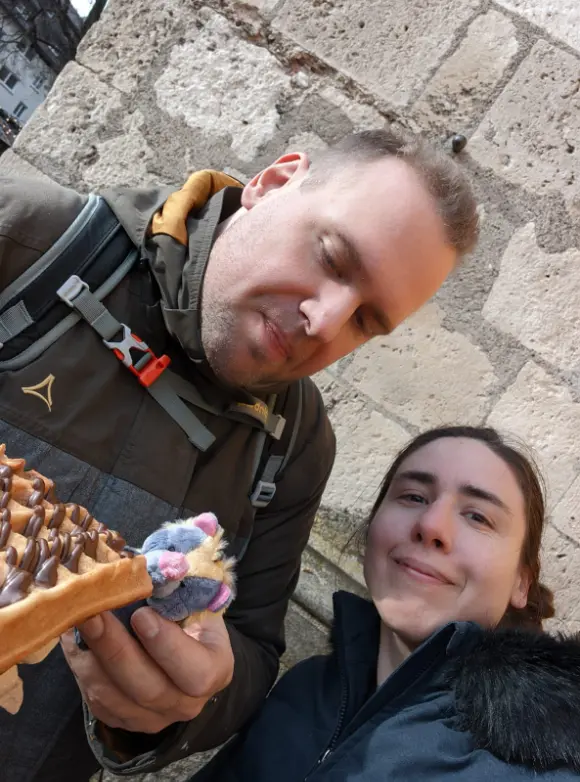 Baby Viki nibbling on the waffle