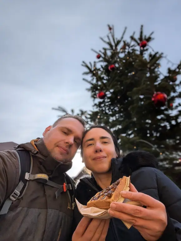 Christopher and Viki with waffle