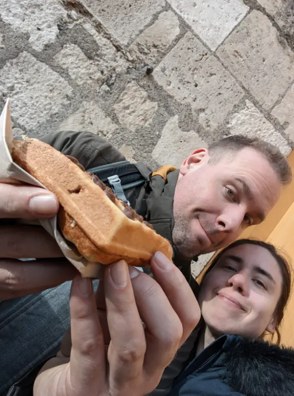 Christopher and Viki with waffle