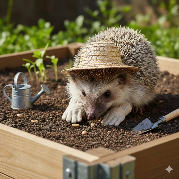 AI generated hedgehog gardening